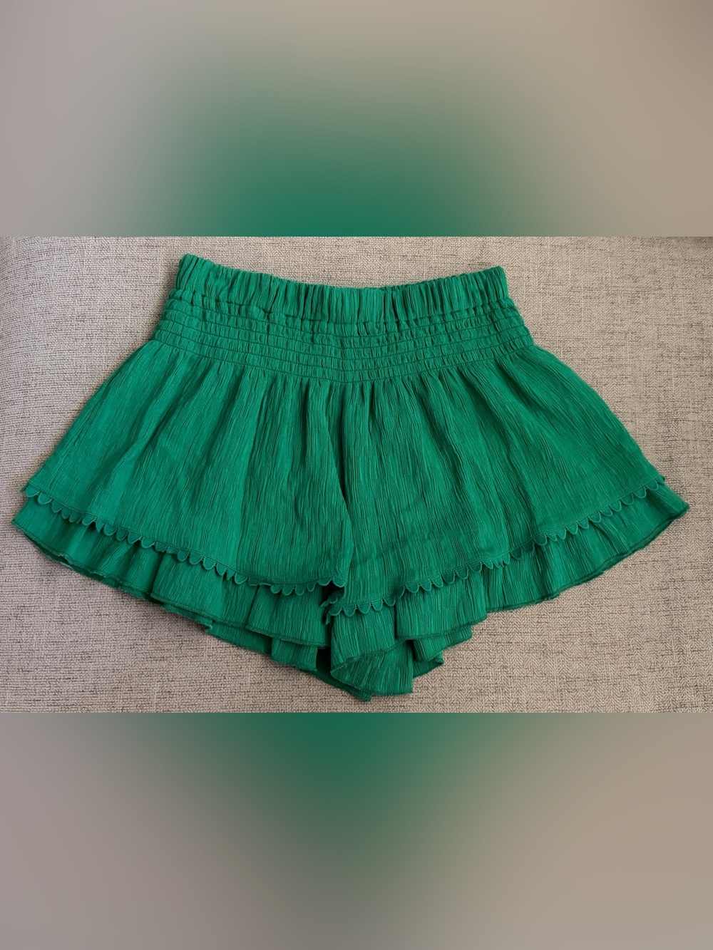 Umgee Emerald Green Smocked Ruffle Shorts